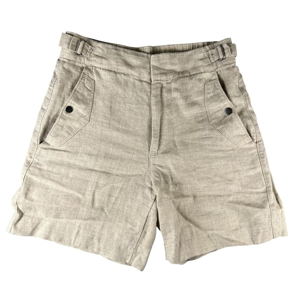 Athleta Linen Blend Shorts Womens Size 4 Beige Oatmeal Adjustable Waist Coastal